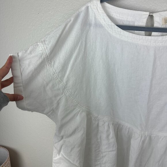 We the Free White Moon City Tunic Top M Linen Blend Frayed Hem Boho Minimalist - Picture 4 of 10